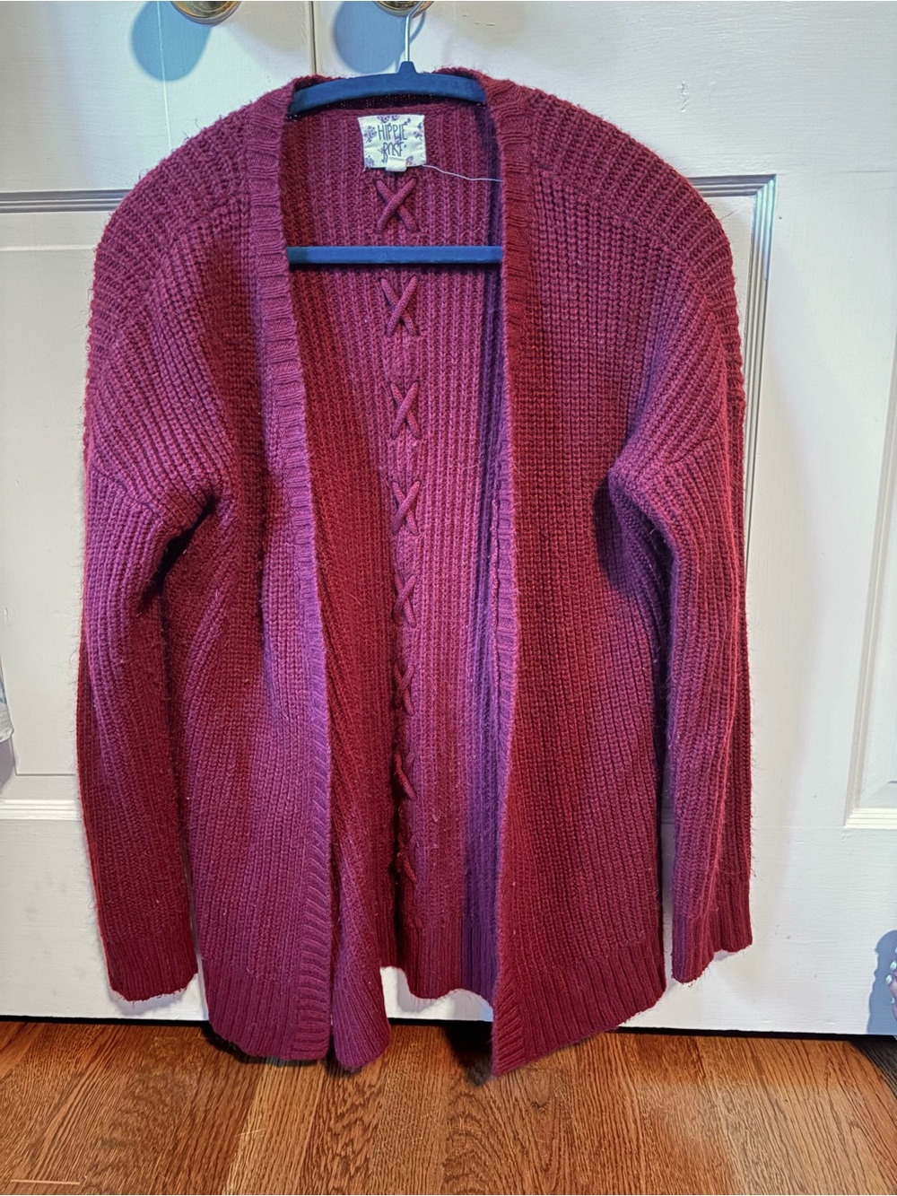 Hippie Rose Berry Open-Front Knit Cardigan